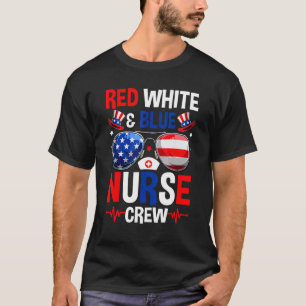 Camiseta Enfermeira Azul Vermelha Retrô 4 de julho Homens M