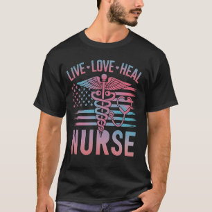 Camiseta Enfermeira Bandeira Americana Caduceu Amor Cura Es
