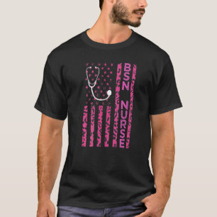 Camiseta Enfermeira BSN Estampa de Leopardo Rosa Bandeira E