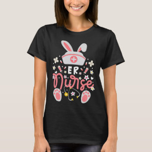Camiseta Enfermeira Bunny Cute Bunny Ears Hat Emergência En