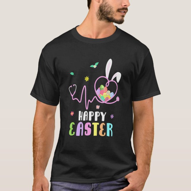 Camiseta Enfermeira Bunny Stethoscope Ovos de Felz pascoa C (Frente)
