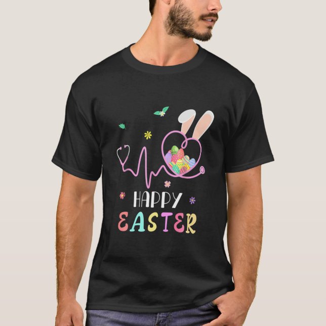 Camiseta Enfermeira Bunny Stethoscope Ovos de Felz pascoa C (Frente)