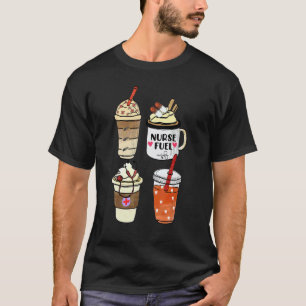 Camiseta Enfermeira Café Latte Café Gelado Desenhado à Mão