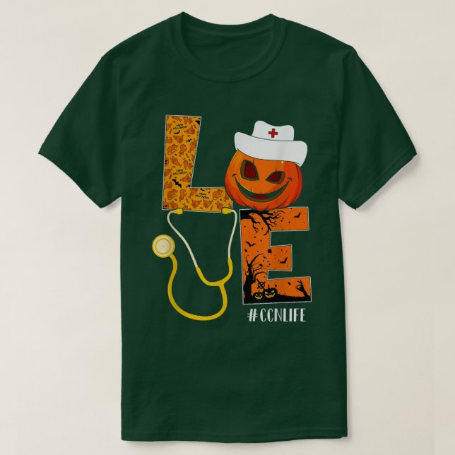 Camiseta Enfermeira CCN Ama Enfermeira Vida Halloween Pumpk (Frente do Design)