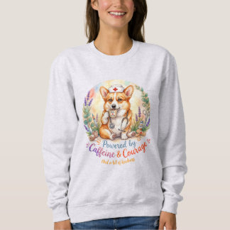 Camiseta Enfermeira Corgi Fofa Aquarela Coragem Cafeína 