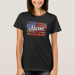 Camiseta Enfermeira da Bandeira Americana Leopardo Rn Er Ni