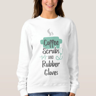Camiseta Enfermeira dá café esfregões e luvas de borracha