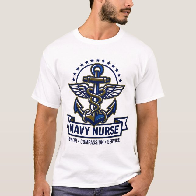 Camiseta Enfermeira da Marinha Honra Compaixão Serviço (Frente)