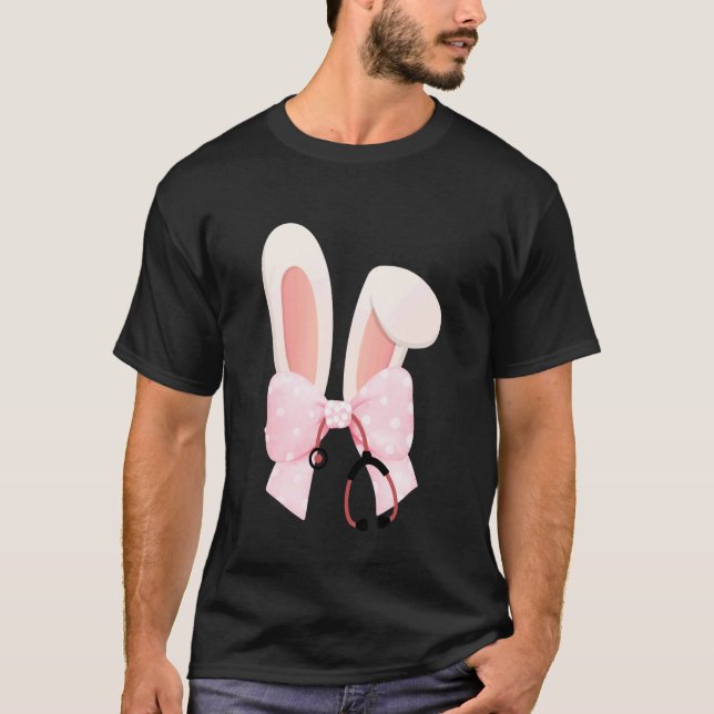 Camiseta Enfermeira da Páscoa com orelhas de coelho da Pásc (Frente)