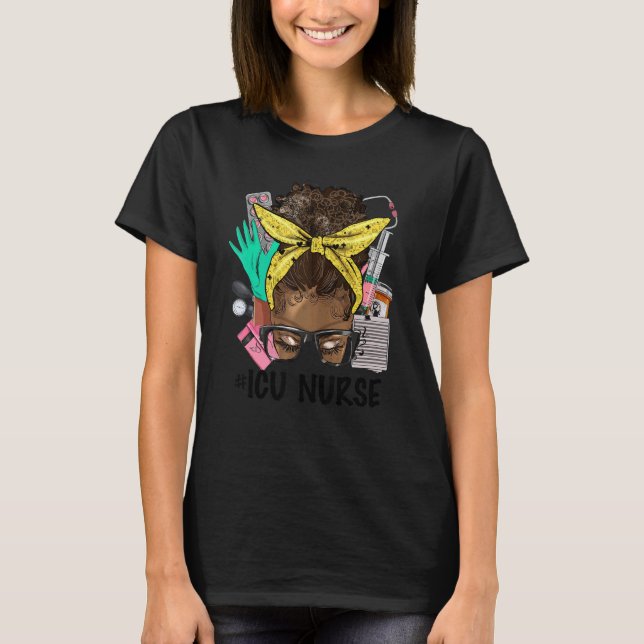 Camiseta ENFERMEIRA DA UTI Mensy Bun Afro Hair afro Nurse L (Frente)