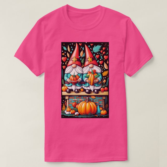 Camiseta Enfermeira de Ação de Graças Gnomos Caiu no Topo d (Frente do Design)
