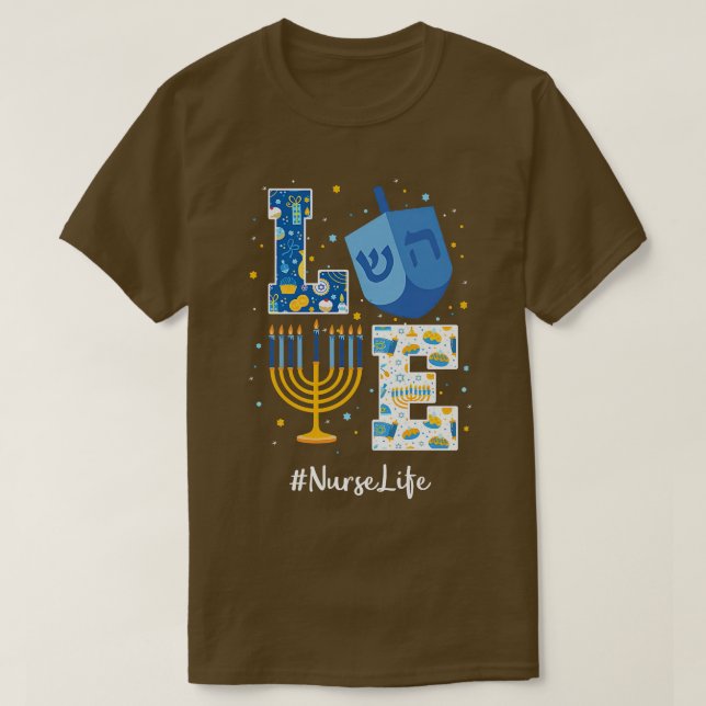 Camiseta Enfermeira de Amor Hanukkah Enfermeiras judaicas C (Frente do Design)