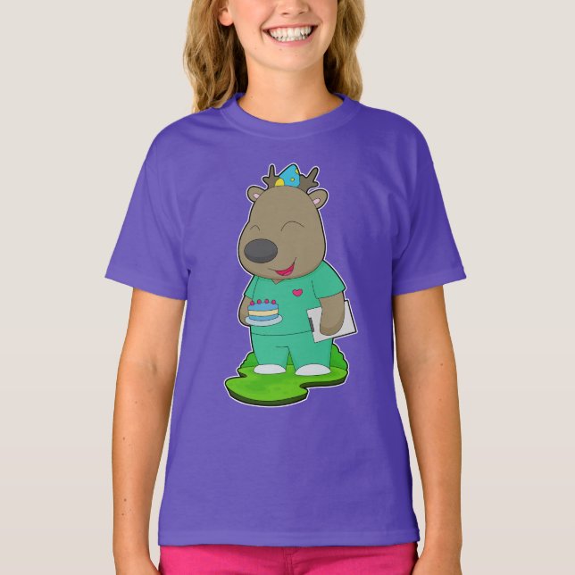 Camiseta Enfermeira de Aniversário de Rena (Frente)