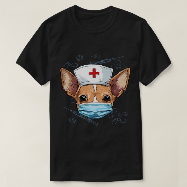 Camiseta Enfermeira de Cão Chihuahua RN Graduação na Escola (Frente do Design)