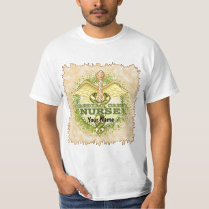 Camiseta Enfermeira de Cuidado Cardíaco Dourado Caduceu