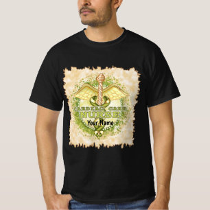 Camiseta Enfermeira de Cuidado Cardíaco Dourado Caduceu