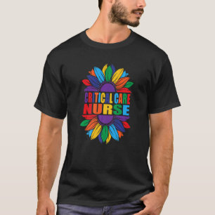 Camiseta Enfermeira de Cuidados Críticos Girassol Arco-íris