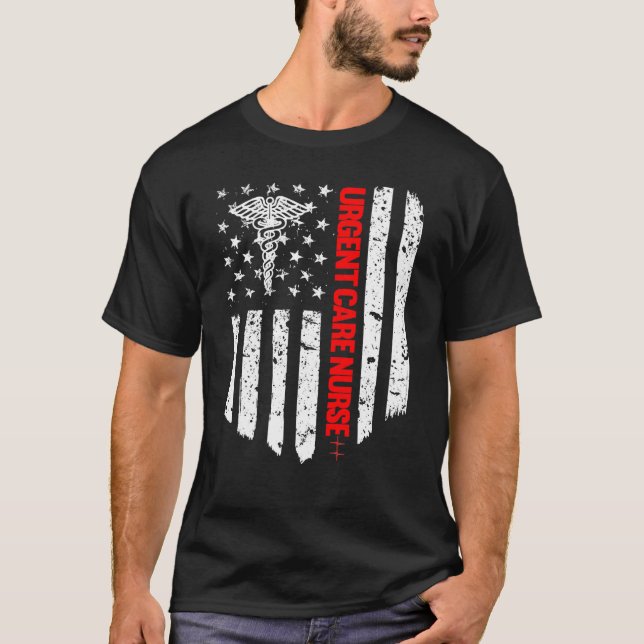 Camiseta Enfermeira de Cuidados Urgentes - Bandeira America (Frente)