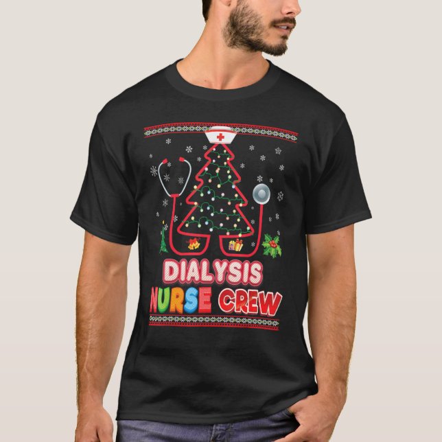 Camiseta Enfermeira de diálise Crew Árvore de Natal Estetos (Frente)
