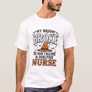Camiseta Enfermeira de Diálise de Halloween Bruxa Vassoura