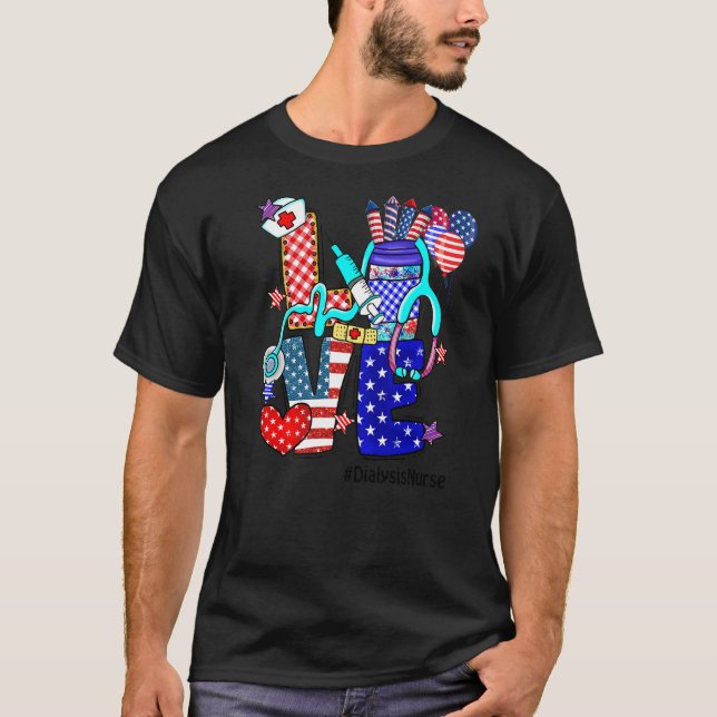 Camiseta Enfermeira de diálise do amor Stethoscope Firework (Frente)