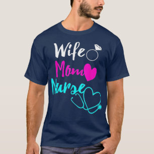 Camiseta Enfermeira de Esposa Mãe Enfermeira Womens RN Dia 