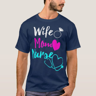 Camiseta Enfermeira de Esposa Mãe Enfermeira Womens RN Dia