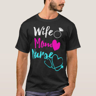 Camiseta Enfermeira de Esposa Mãe Enfermeira Womens RN Dia