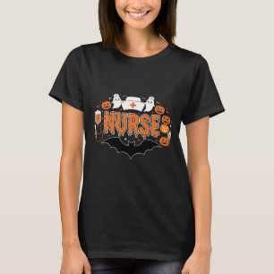 Camiseta Enfermeira de Halloween Abobora Fantasma Vetor Des