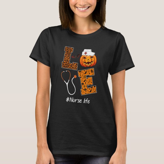 Camiseta Enfermeira de Halloween, enfermeira de amor de leo (Frente)