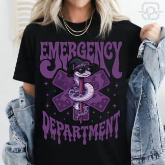 Camiseta Enfermeira de Halloween ER Bruxa Cobra Estrela da 