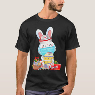 Camiseta Enfermeira De Máscara De Páscoa Coelhinha Bonita C