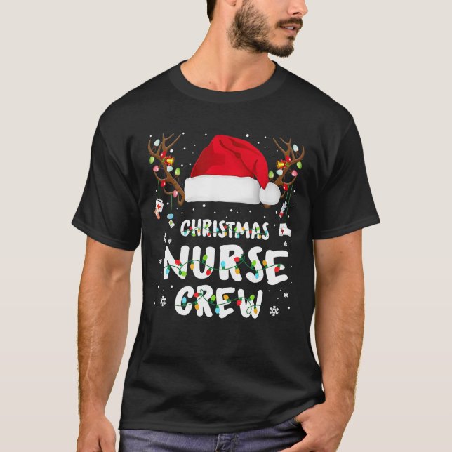 Camiseta Enfermeira de Natal Crew Santa Hat Reindeer Feliz  (Frente)