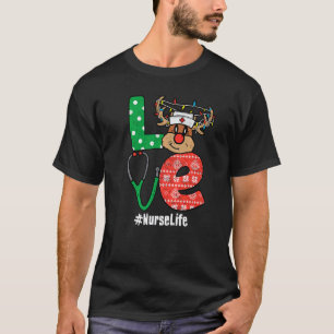Camiseta Enfermeira de Natal Estetoscópio Rena de Natal Enf