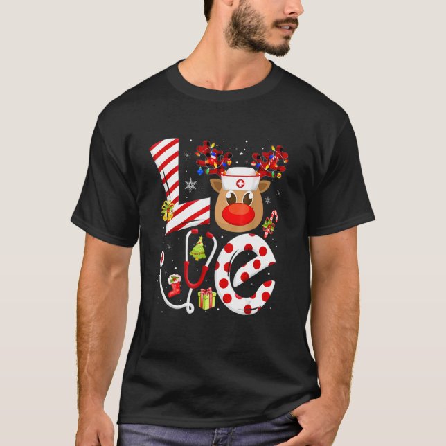 Camiseta Enfermeira de Natal Love NICU RN ER Papais noeis R (Frente)