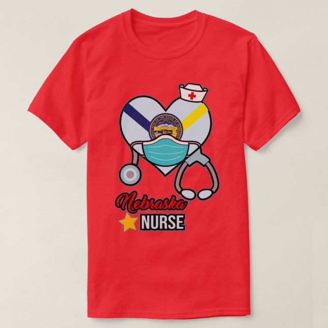 Camiseta Enfermeira de Nebraska Love RN LPN CNA Enfermando  (Frente do Design)