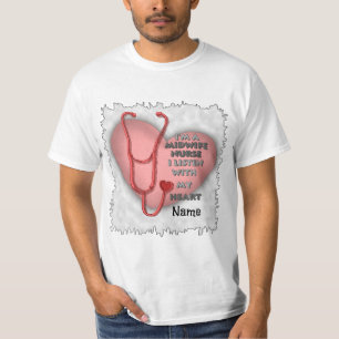 Camiseta Enfermeira de Parteira do Coração Vermelho