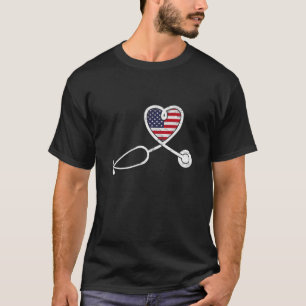 Camiseta Enfermeira de Sinalizador Americano Stethoscope Do