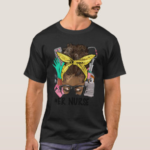 Camiseta ENFERMEIRA DE URGÊNCIA Coque Desgrenhado Cabelo Af