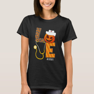Camiseta Enfermeira de Urgência Halloween Abóbora Leopardo 