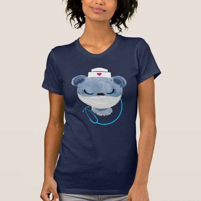 Camiseta Enfermeira de Urso Bonito Vestindo uma Máscara Méd (Frente)
