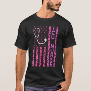 Camiseta Enfermeira De Uti Estampa De Leopardo Rosa Bandeir