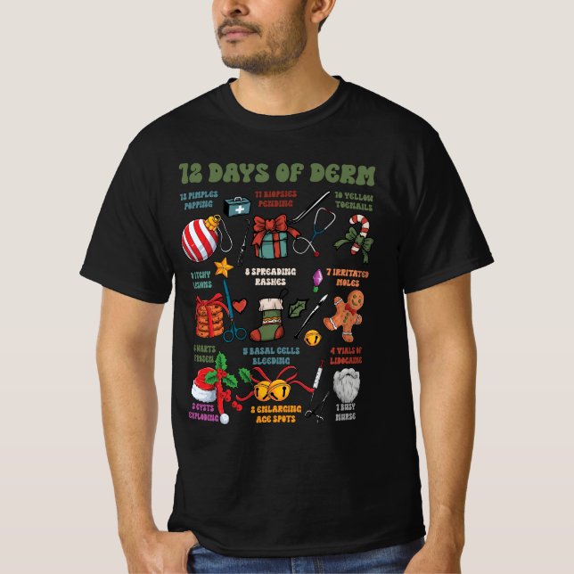 Camiseta Enfermeira Dermatológica Feliz Natal 12 Dias De De (Frente)