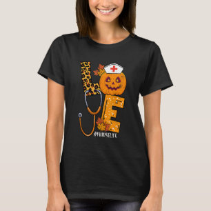 Camiseta Enfermeira do amor Leopard Pumpkin outono Hallowee