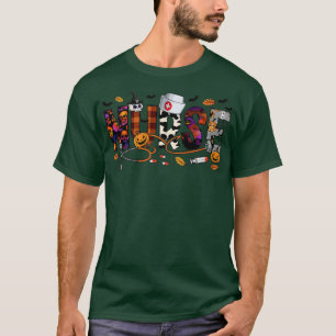 Camiseta Enfermeira do Halloween Leopard Pumpkin Halloween 