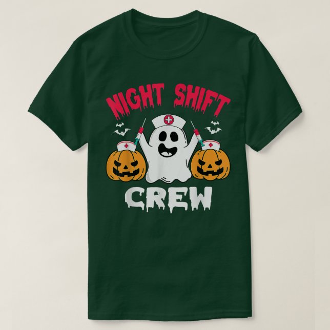 Camiseta Enfermeira do Time Night Shift Halloween Scrub to (Frente do Design)