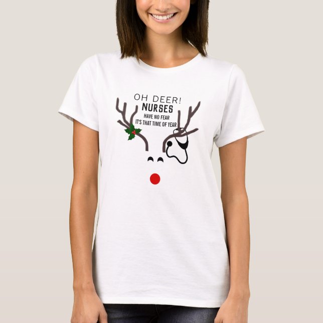 Camiseta Enfermeira Enfermeira de Natal Estetoscópio (Frente)