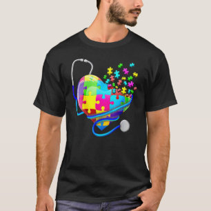 Camiseta Enfermeira Engraçada Autismo Quebra-Cabeça Estetos