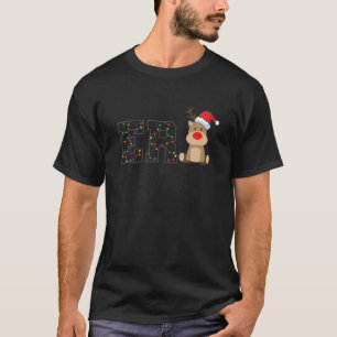Camiseta Enfermeira ER Reindeer Luzes de Natal Depar Emergê