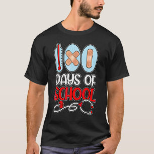 Camiseta Enfermeira Escolar 100 Dias De Estetoscópio De Amo
